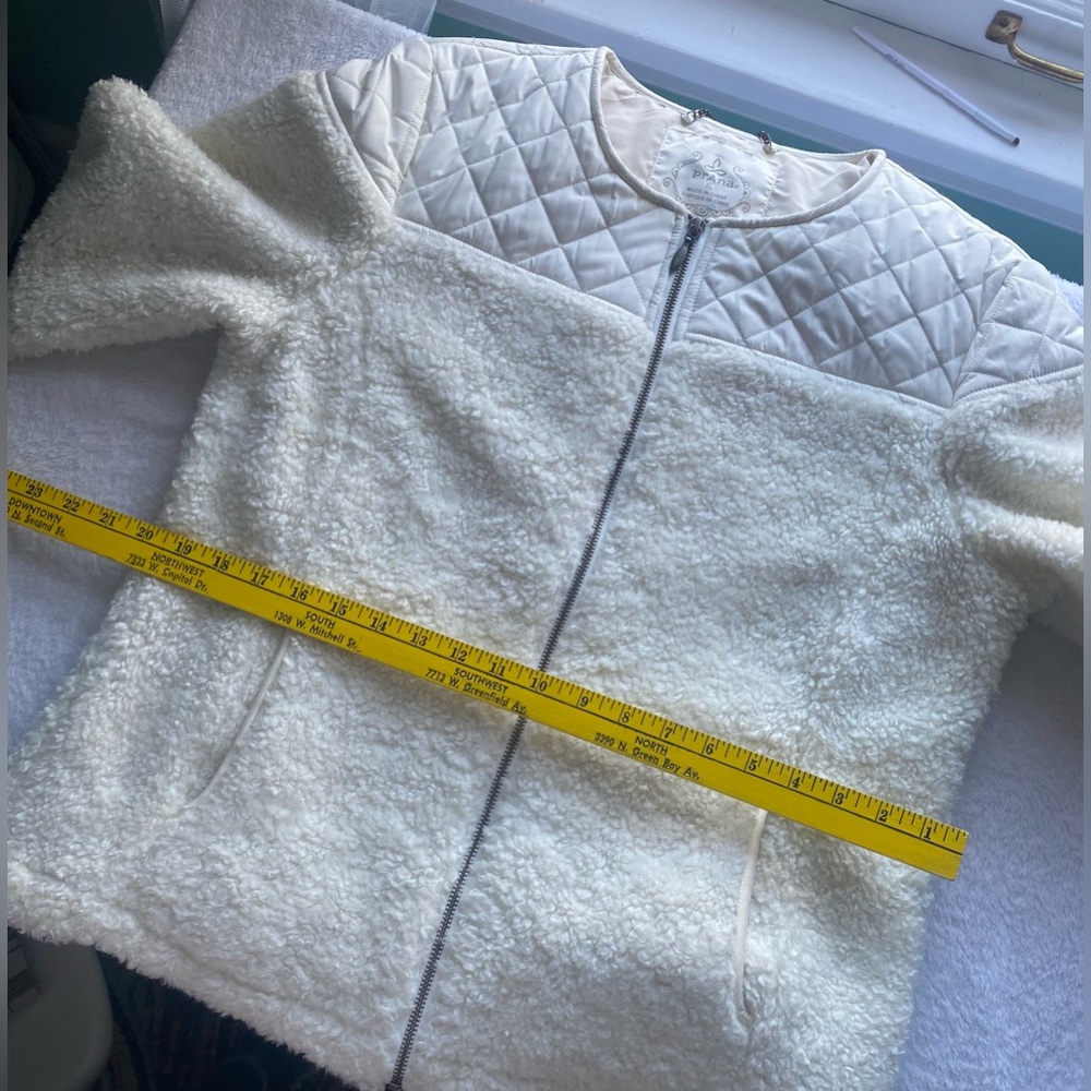 prAna Good Lux Sherpa Fleece Zip Jacket Off White Cozy Quilted Trim Women’s XL - Picture 11 of 16